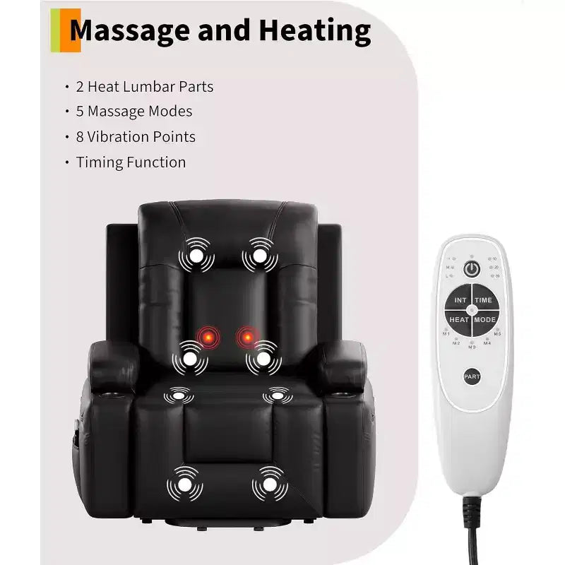 Fauteuil inclinable releveur Acekool, Chaleur et massage, Fauteuil inclinable réglable en PU pour personnes âgées, Salon