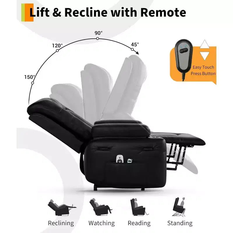 Fauteuil inclinable releveur Acekool, Chaleur et massage, Fauteuil inclinable réglable en PU pour personnes âgées, Salon