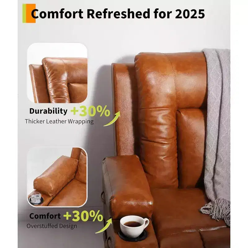 Fauteuil inclinable releveur Acekool, Chaleur et massage, Fauteuil inclinable réglable en PU pour personnes âgées, Salon
