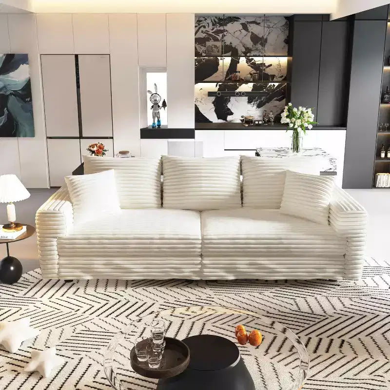 MAYEERTY Canapé 3 places en velours côtelé de 82,7 po avec oreillers doux, chaise longue convertible pour salon, beige
