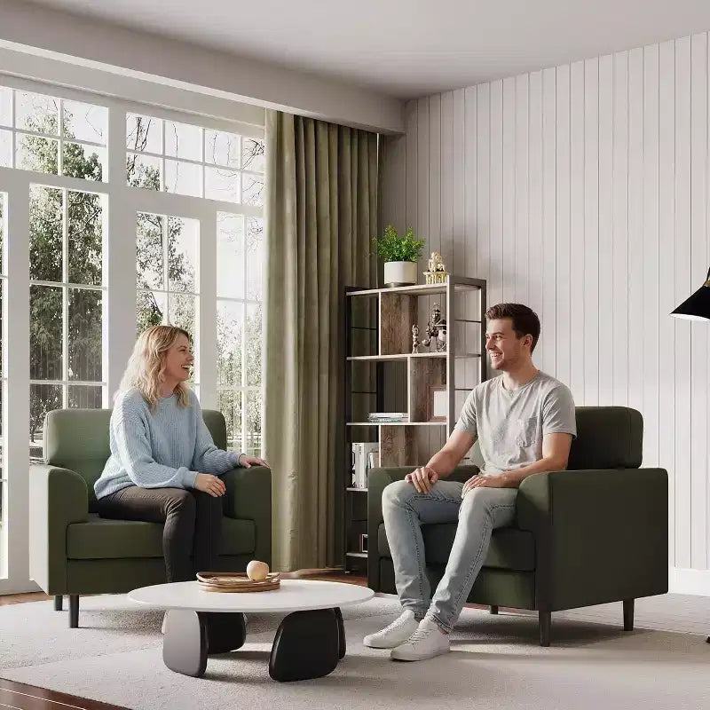 Fauteuil d'appoint large de 38 po avec accoudoirs, fauteuil de lecture et de détente en lin pour salon, chambre à coucher, bureau, coin lecture, fauteuil simple confortable