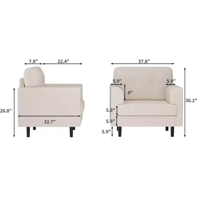 Fauteuil d'appoint large de 38 po avec accoudoirs, fauteuil de lecture et de détente en lin pour salon, chambre à coucher, bureau, coin lecture, fauteuil simple confortable