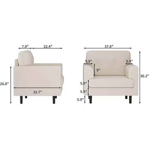 Fauteuil d'appoint large de 38 po avec accoudoirs, fauteuil de lecture et de détente en lin pour salon, chambre à coucher, bureau, coin lecture, fauteuil simple confortable