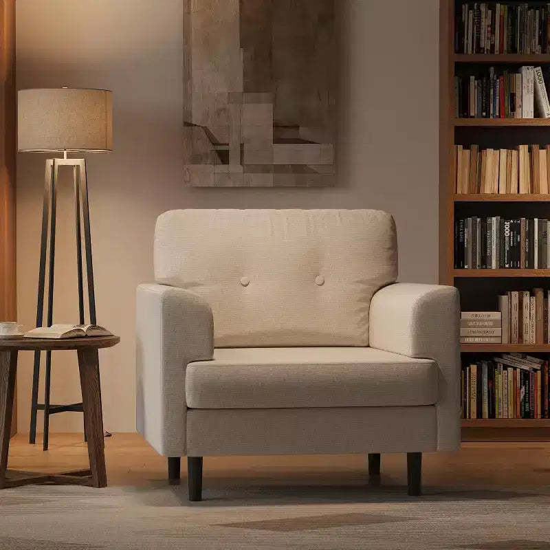Fauteuil d'appoint large de 38 po avec accoudoirs, fauteuil de lecture et de détente en lin pour salon, chambre à coucher, bureau, coin lecture, fauteuil simple confortable