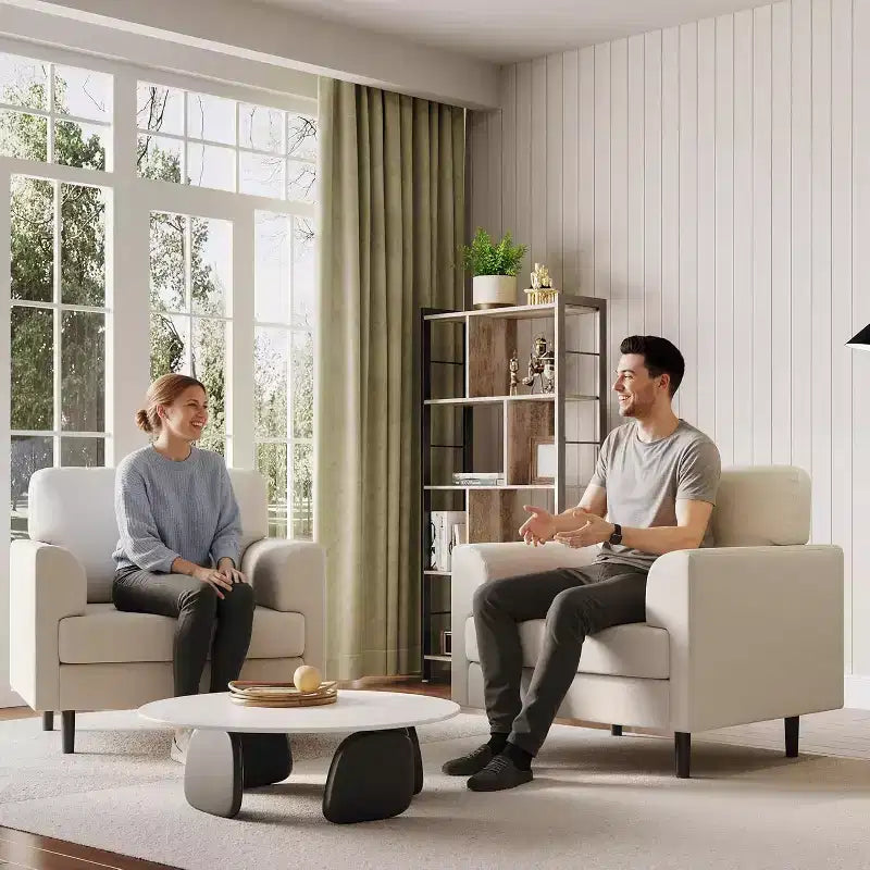 Fauteuil d'appoint large de 38 po avec accoudoirs, fauteuil de lecture et de détente en lin pour salon, chambre à coucher, bureau, coin lecture, fauteuil simple confortable