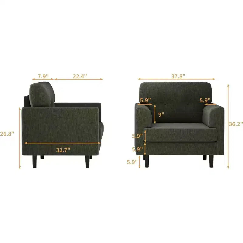Fauteuil d'appoint large de 38 po avec accoudoirs, fauteuil de lecture et de détente en lin pour salon, chambre à coucher, bureau, coin lecture, fauteuil simple confortable