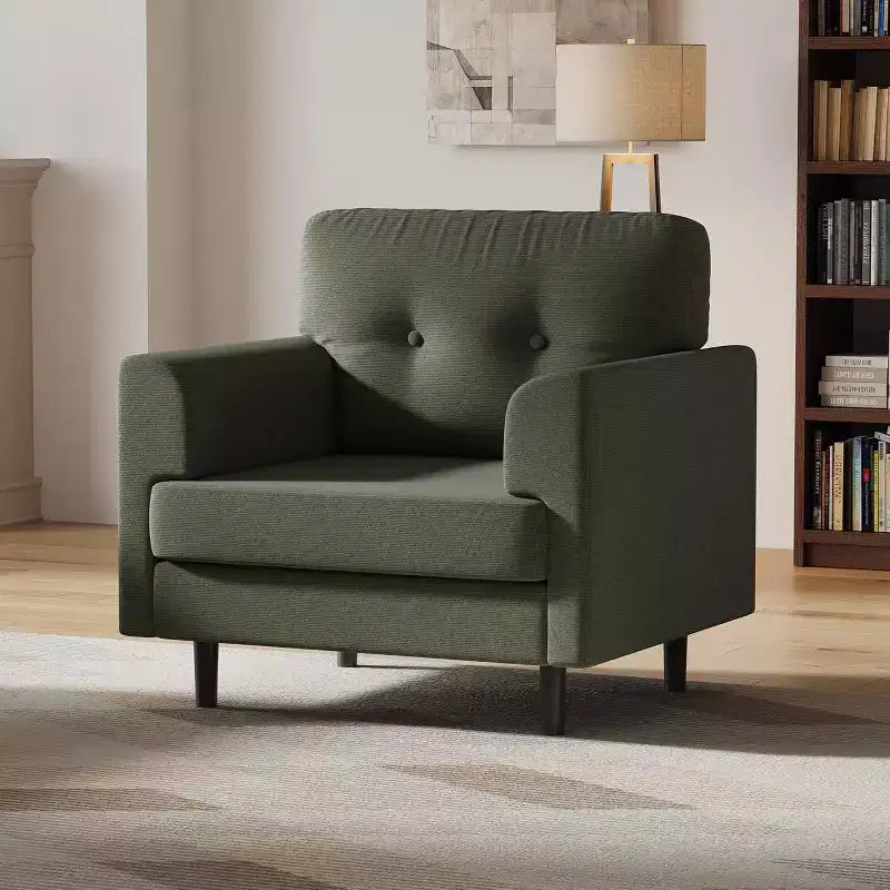 Fauteuil d'appoint large de 38 po avec accoudoirs, fauteuil de lecture et de détente en lin pour salon, chambre à coucher, bureau, coin lecture, fauteuil simple confortable