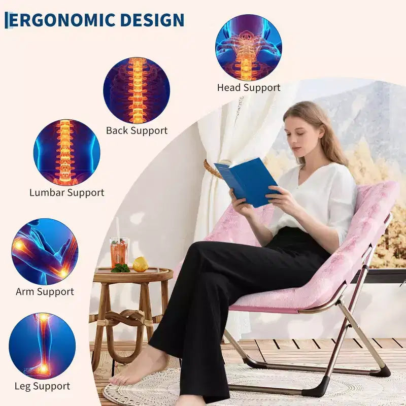 Chaise paresseuse pliante – Fauteuil soucoupe confortable avec coussin moelleux et pieds en métal, design peu encombrant pour les salons, les appartements et les dortoirs