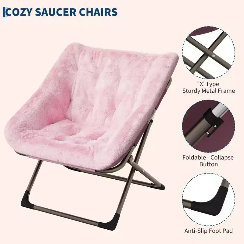 Chaise paresseuse pliante – Fauteuil soucoupe confortable avec coussin moelleux et pieds en métal, design peu encombrant pour les salons, les appartements et les dortoirs