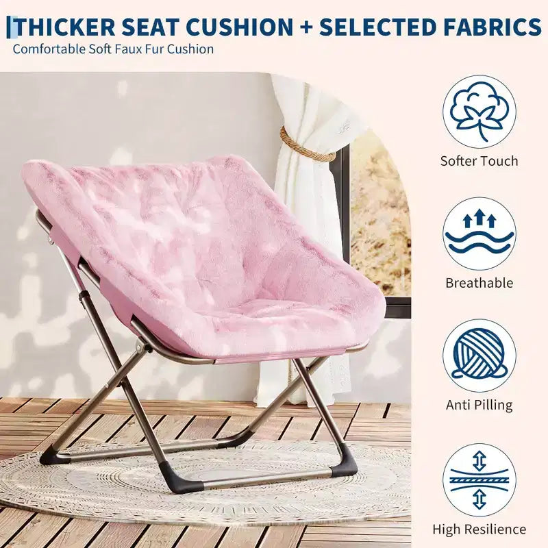 Chaise paresseuse pliante – Fauteuil soucoupe confortable avec coussin moelleux et pieds en métal, design peu encombrant pour les salons, les appartements et les dortoirs