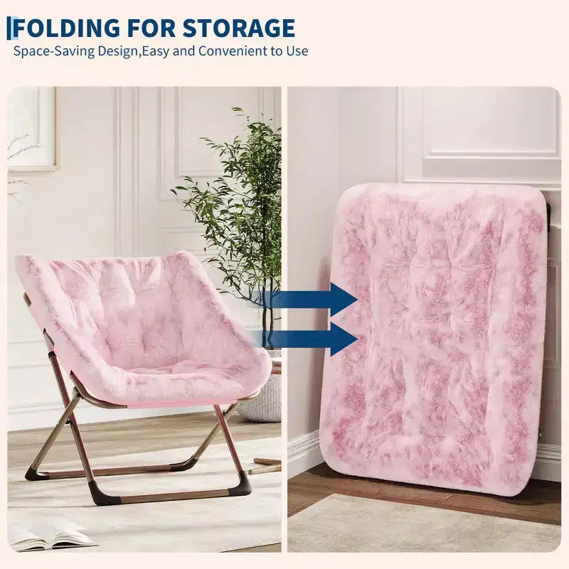 Chaise paresseuse pliante – Fauteuil soucoupe confortable avec coussin moelleux et pieds en métal, design peu encombrant pour les salons, les appartements et les dortoirs