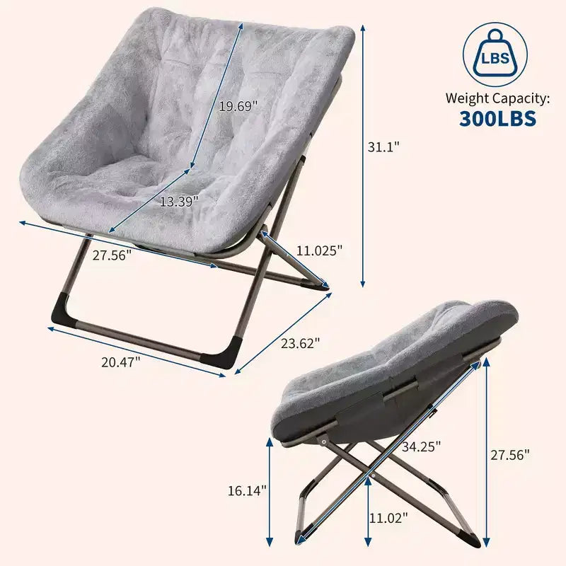 Chaise paresseuse pliante – Fauteuil soucoupe confortable avec coussin moelleux et pieds en métal, design peu encombrant pour les salons, les appartements et les dortoirs