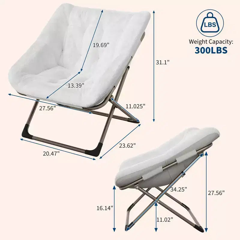 Chaise paresseuse pliante – Fauteuil soucoupe confortable avec coussin moelleux et pieds en métal, design peu encombrant pour les salons, les appartements et les dortoirs