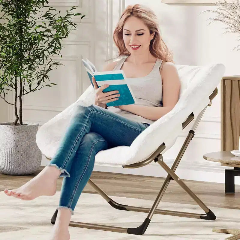 Chaise paresseuse pliante – Fauteuil soucoupe confortable avec coussin moelleux et pieds en métal, design peu encombrant pour les salons, les appartements et les dortoirs