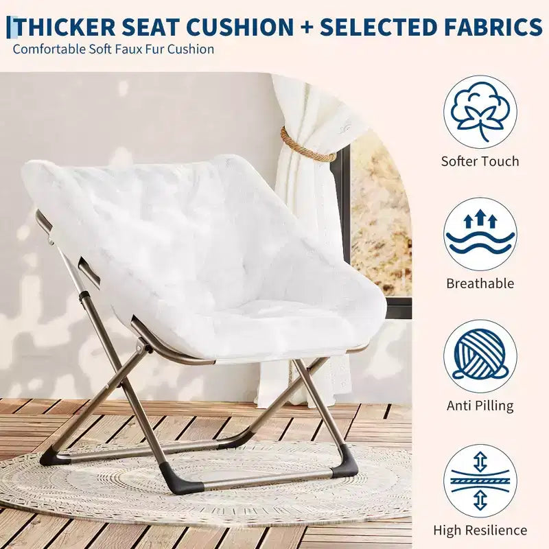 Chaise paresseuse pliante – Fauteuil soucoupe confortable avec coussin moelleux et pieds en métal, design peu encombrant pour les salons, les appartements et les dortoirs