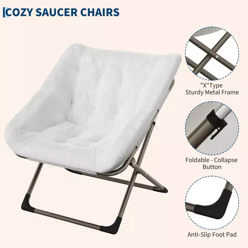 Chaise paresseuse pliante – Fauteuil soucoupe confortable avec coussin moelleux et pieds en métal, design peu encombrant pour les salons, les appartements et les dortoirs