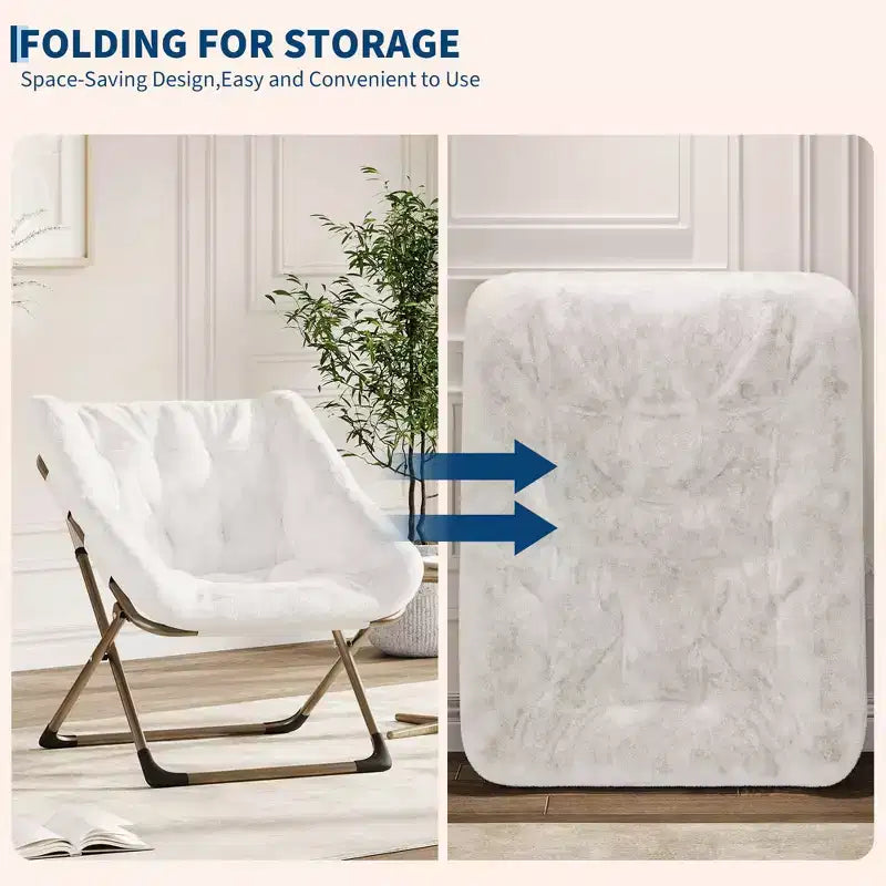 Chaise paresseuse pliante – Fauteuil soucoupe confortable avec coussin moelleux et pieds en métal, design peu encombrant pour les salons, les appartements et les dortoirs