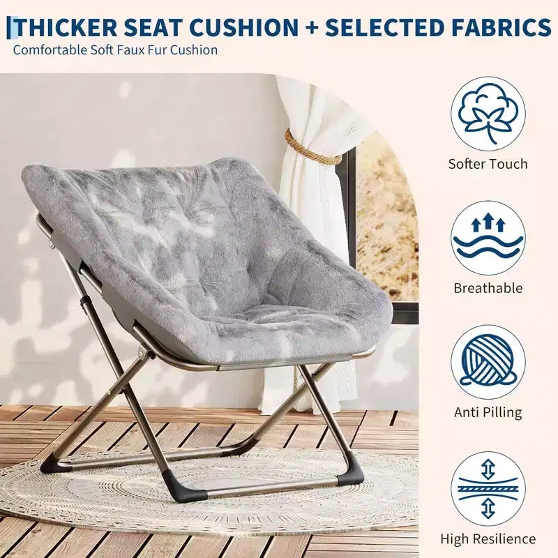 Chaise paresseuse pliante – Fauteuil soucoupe confortable avec coussin moelleux et pieds en métal, design peu encombrant pour les salons, les appartements et les dortoirs