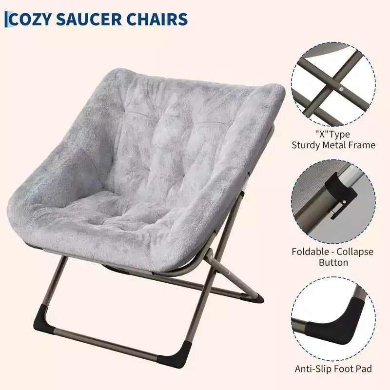 Chaise paresseuse pliante – Fauteuil soucoupe confortable avec coussin moelleux et pieds en métal, design peu encombrant pour les salons, les appartements et les dortoirs
