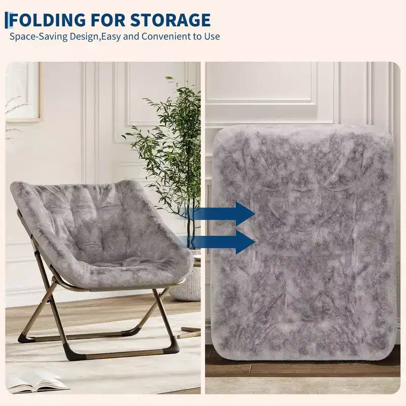 Chaise paresseuse pliante – Fauteuil soucoupe confortable avec coussin moelleux et pieds en métal, design peu encombrant pour les salons, les appartements et les dortoirs