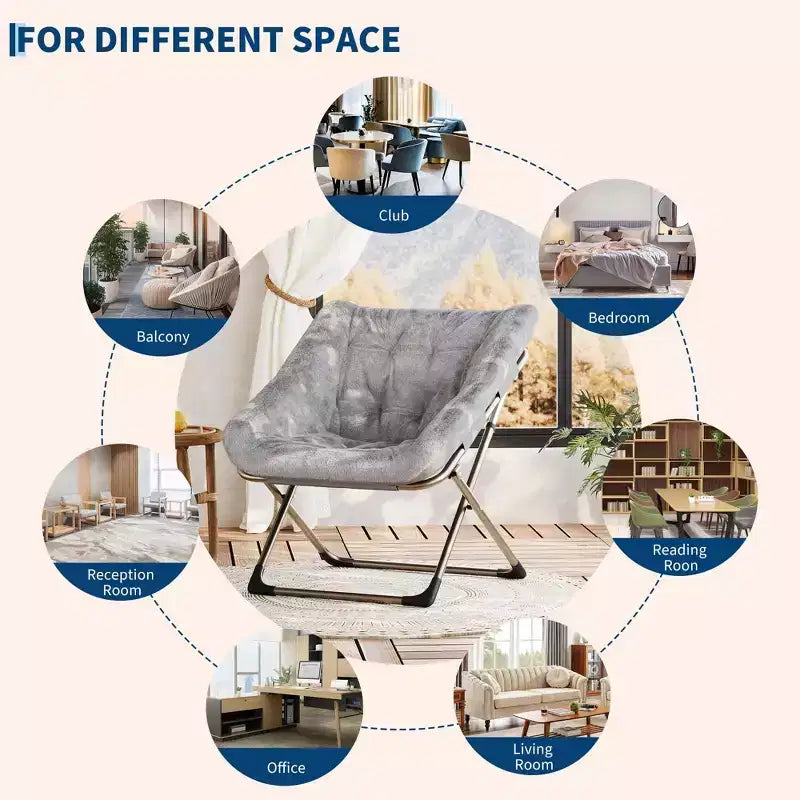 Chaise paresseuse pliante – Fauteuil soucoupe confortable avec coussin moelleux et pieds en métal, design peu encombrant pour les salons, les appartements et les dortoirs