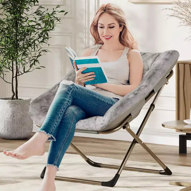 Chaise paresseuse pliante – Fauteuil soucoupe confortable avec coussin moelleux et pieds en métal, design peu encombrant pour les salons, les appartements et les dortoirs