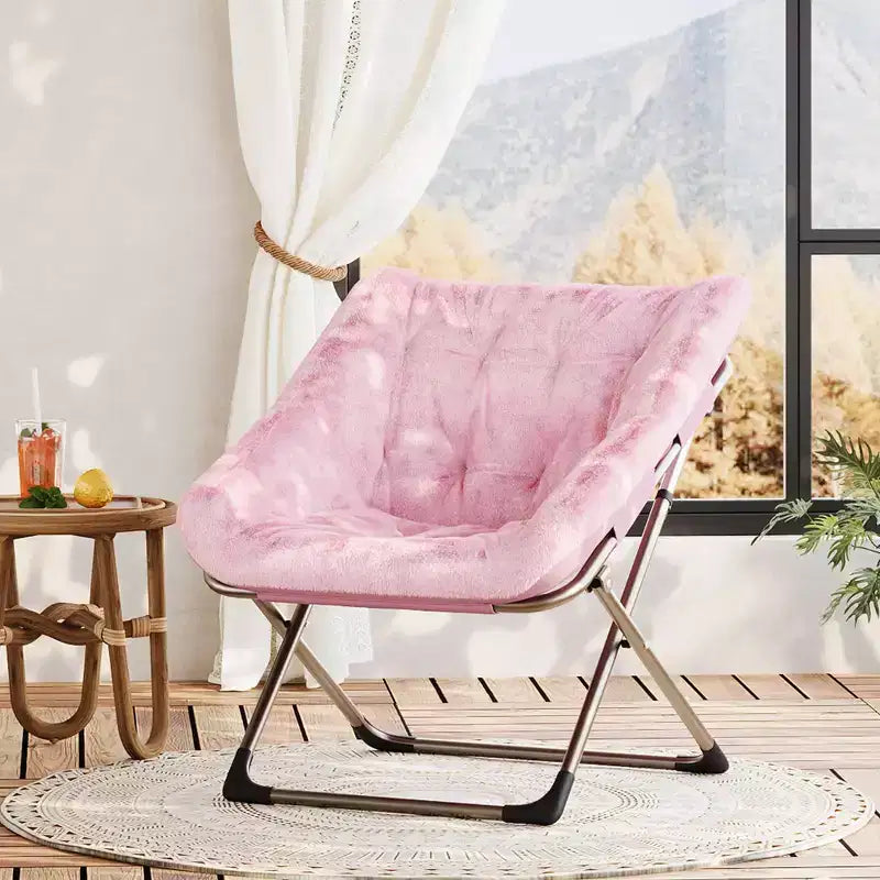Chaise paresseuse pliante – Fauteuil soucoupe confortable avec coussin moelleux et pieds en métal, design peu encombrant pour les salons, les appartements et les dortoirs