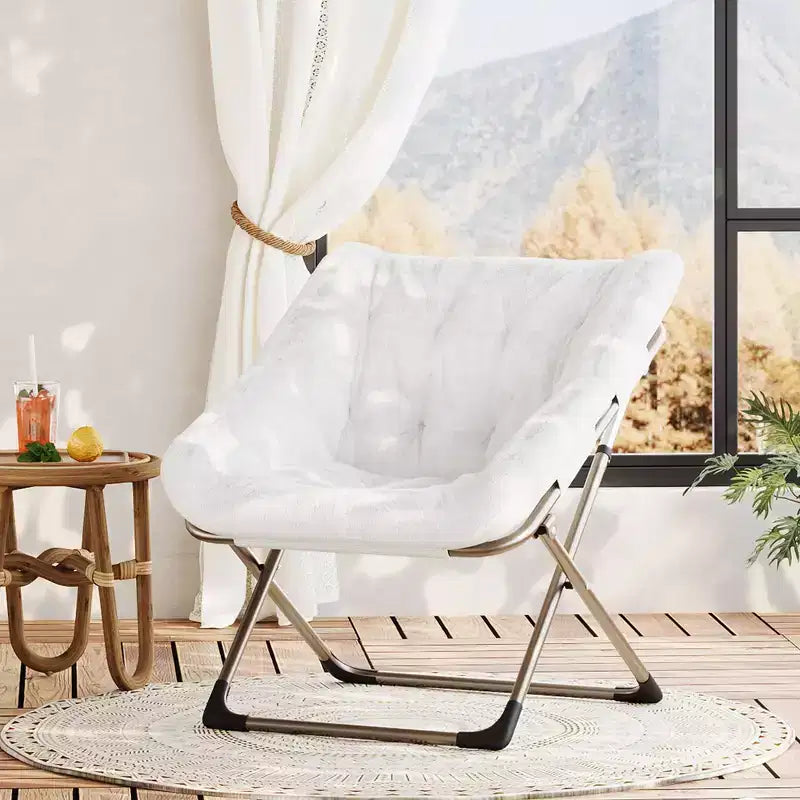Chaise paresseuse pliante – Fauteuil soucoupe confortable avec coussin moelleux et pieds en métal, design peu encombrant pour les salons, les appartements et les dortoirs