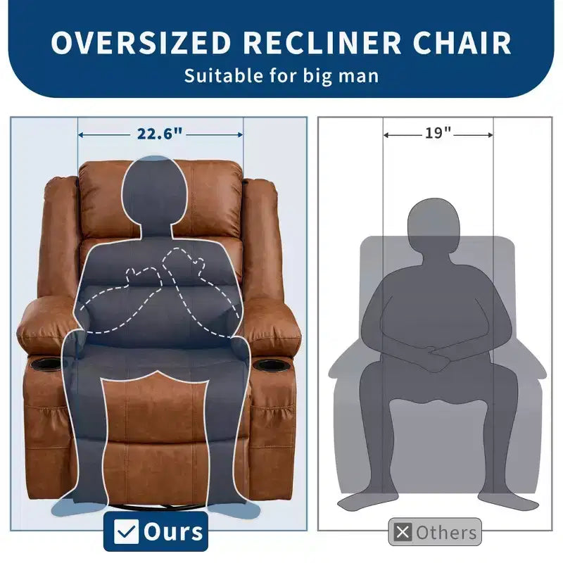 Fauteuil inclinable pivotant à 360° pour adultes, fauteuil relax manuel avec 3 positions, 2 porte-gobelets, 4 poches pour chambre de bébé, salon, chambre à coucher