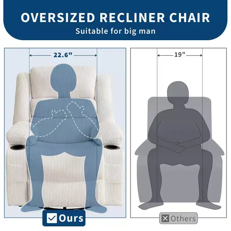 Fauteuil inclinable pivotant à 360° pour adultes, fauteuil relax manuel avec 3 positions, 2 porte-gobelets, 4 poches pour chambre de bébé, salon, chambre à coucher