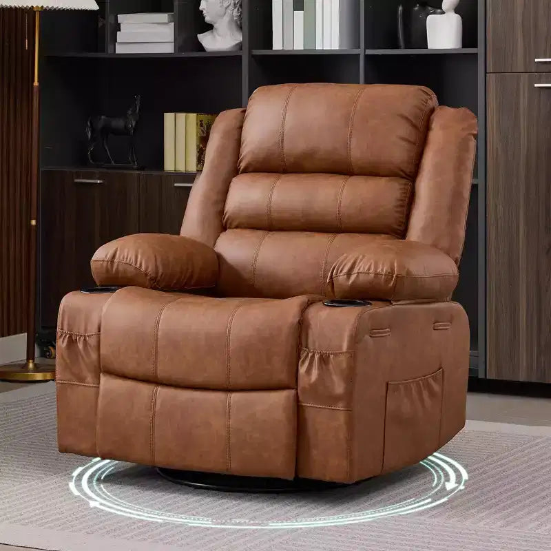 Fauteuil inclinable pivotant à 360° pour adultes, fauteuil relax manuel avec 3 positions, 2 porte-gobelets, 4 poches pour chambre de bébé, salon, chambre à coucher