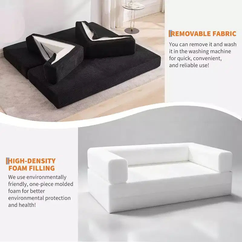 Canapé-lit convertible, Canapé-lit pliant 5-en-1 avec cadre fixe et accoudoirs amovibles, Canapé futon modulaire en velours côtelé pour petit espace
