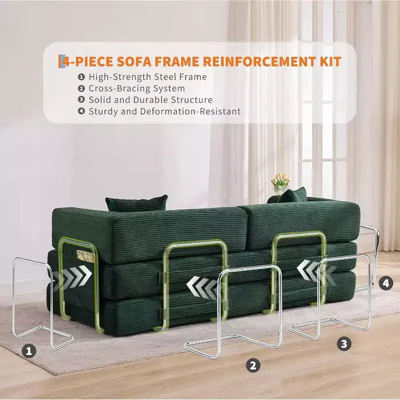 Canapé-lit convertible, Canapé-lit pliant 5-en-1 avec cadre fixe et accoudoirs amovibles, Canapé futon modulaire en velours côtelé pour petit espace