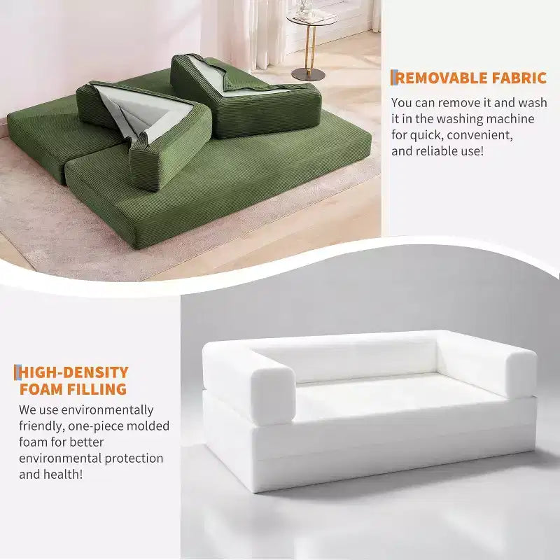Canapé-lit convertible, Canapé-lit pliant 5-en-1 avec cadre fixe et accoudoirs amovibles, Canapé futon modulaire en velours côtelé pour petit espace