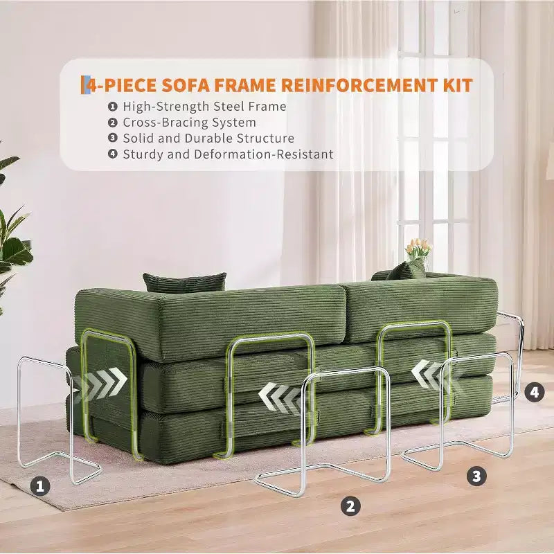 Canapé-lit convertible, Canapé-lit pliant 5-en-1 avec cadre fixe et accoudoirs amovibles, Canapé futon modulaire en velours côtelé pour petit espace