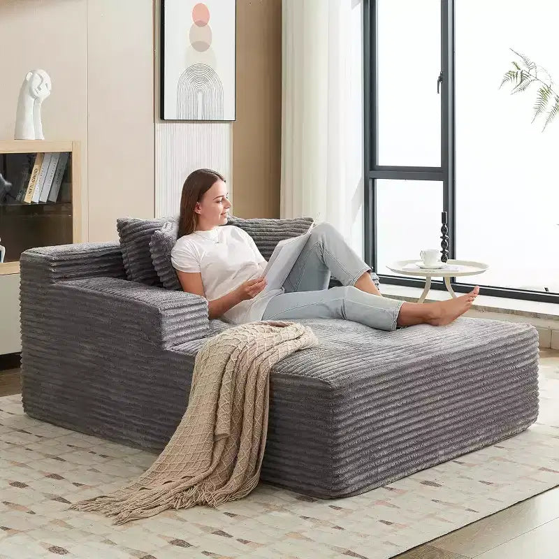 Fauteuil de canapé sans os 67x50x29 en forme de nuage, chaise longue surdimensionnée en velours côtelé avec assise profonde, canapé-lit, pour salon et chambre à coucher