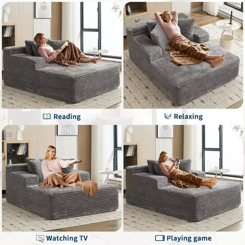 Fauteuil de canapé sans os 67x50x29 en forme de nuage, chaise longue surdimensionnée en velours côtelé avec assise profonde, canapé-lit, pour salon et chambre à coucher