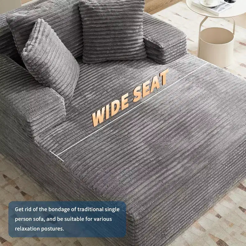 Fauteuil de canapé sans os 67x50x29 en forme de nuage, chaise longue surdimensionnée en velours côtelé avec assise profonde, canapé-lit, pour salon et chambre à coucher