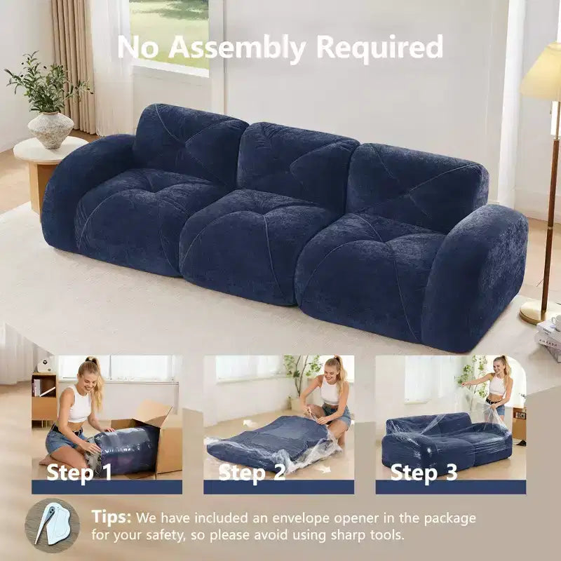 Canapé sans os Clihome 110 avec capitonnage, tissu velours doux, canapé modulaire, éponge haute densité 32D, conception antidérapante, base de conception ergonomique