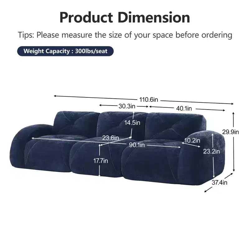 Canapé sans os Clihome 110 avec capitonnage, tissu velours doux, canapé modulaire, éponge haute densité 32D, conception antidérapante, base de conception ergonomique