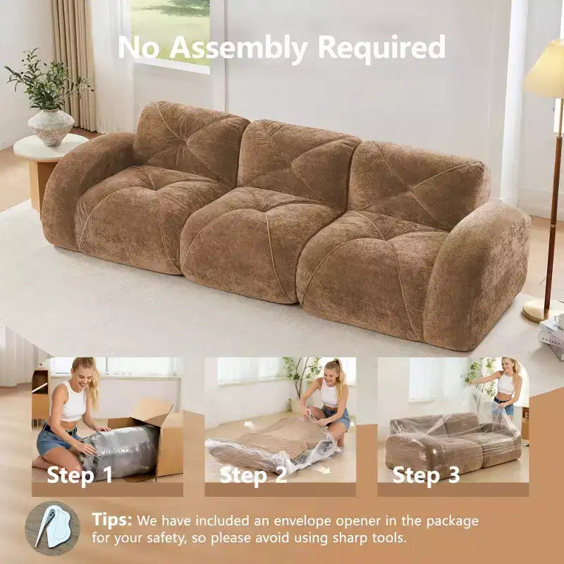 Canapé sans os Clihome 110 avec capitonnage, tissu velours doux, canapé modulaire, éponge haute densité 32D, conception antidérapante, base de conception ergonomique