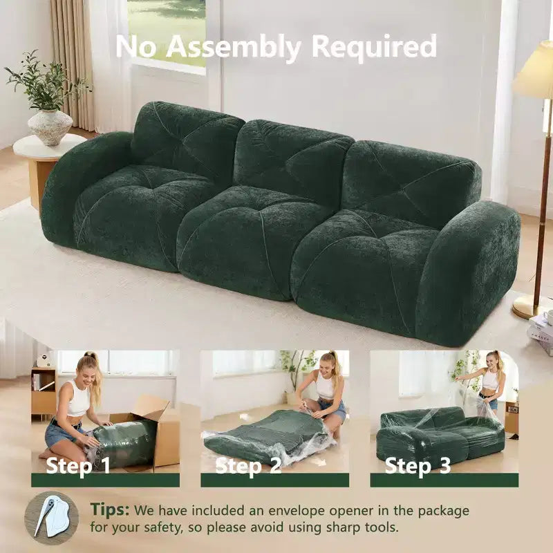 Canapé sans os Clihome 110 avec capitonnage, tissu velours doux, canapé modulaire, éponge haute densité 32D, conception antidérapante, base de conception ergonomique