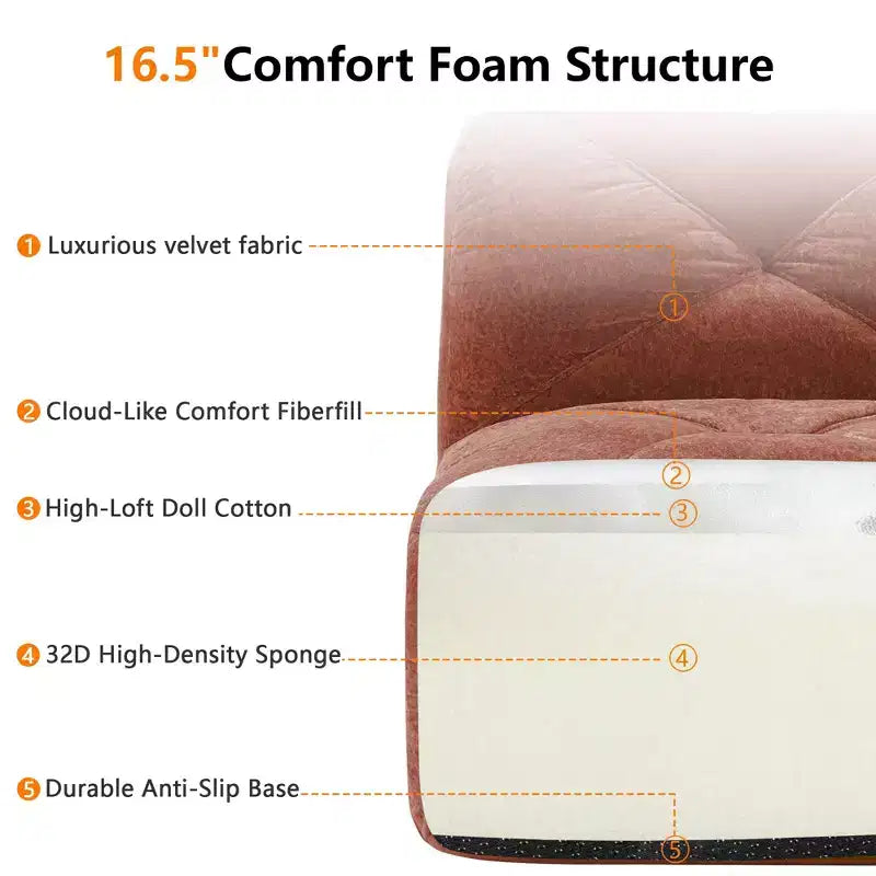 Canapé sans os Clihome 110 avec capitonnage, tissu velours doux, canapé modulaire, éponge haute densité 32D, conception antidérapante, base de conception ergonomique