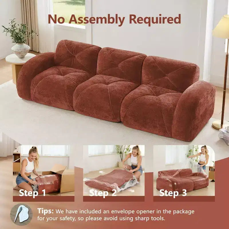 Canapé sans os Clihome 110 avec capitonnage, tissu velours doux, canapé modulaire, éponge haute densité 32D, conception antidérapante, base de conception ergonomique