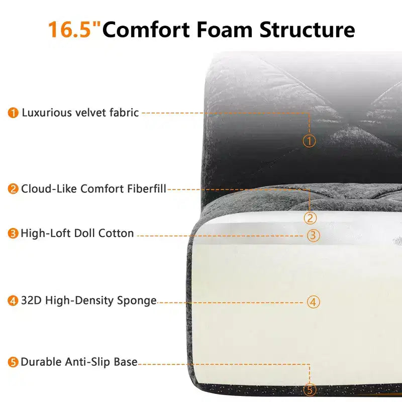 Canapé sans os Clihome 110 avec capitonnage, tissu velours doux, canapé modulaire, éponge haute densité 32D, conception antidérapante, base de conception ergonomique
