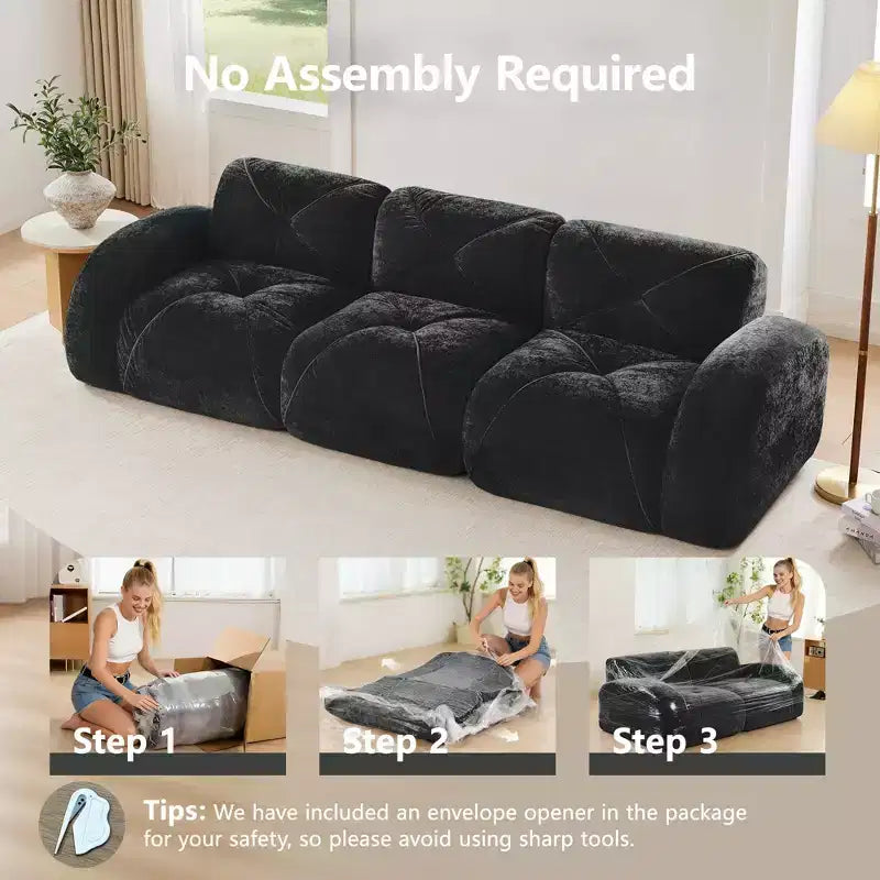 Canapé sans os Clihome 110 avec capitonnage, tissu velours doux, canapé modulaire, éponge haute densité 32D, conception antidérapante, base de conception ergonomique