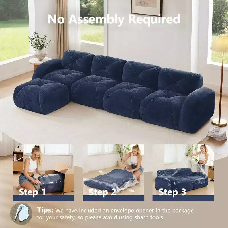 Clihome Tissu en velours doux en forme de L, Base éponge haute densité 32D, Base design ergonomique, Conception antidérapante, Combinaison libre, Ottomane mobile