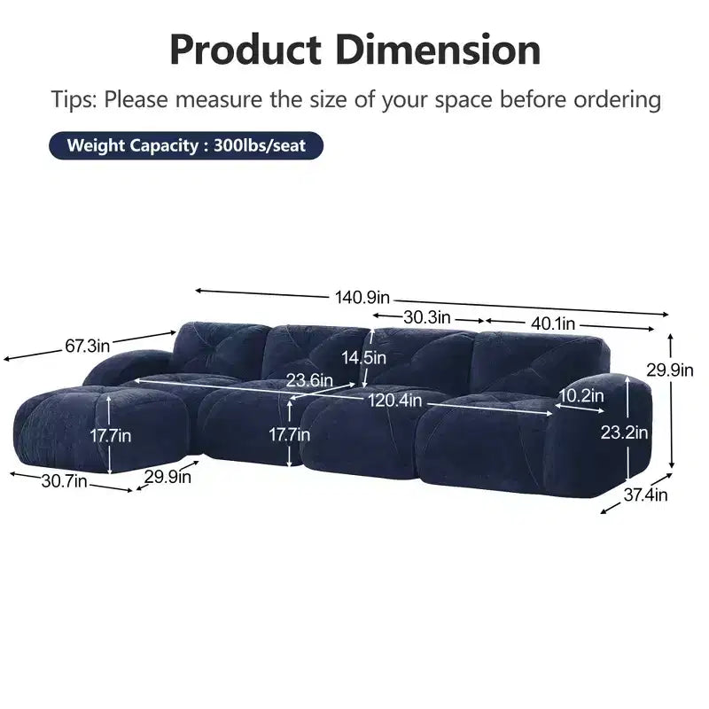 Clihome Tissu en velours doux en forme de L, Base éponge haute densité 32D, Base design ergonomique, Conception antidérapante, Combinaison libre, Ottomane mobile