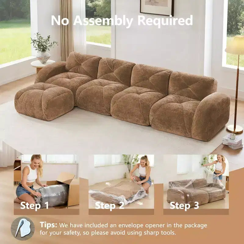 Clihome Tissu en velours doux en forme de L, Base éponge haute densité 32D, Base design ergonomique, Conception antidérapante, Combinaison libre, Ottomane mobile