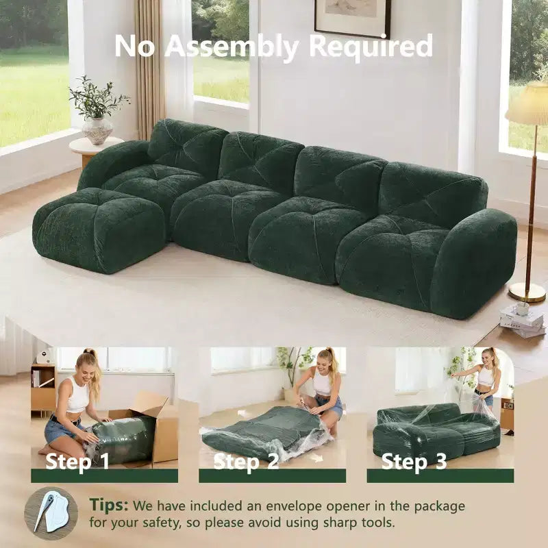Clihome Tissu en velours doux en forme de L, Base éponge haute densité 32D, Base design ergonomique, Conception antidérapante, Combinaison libre, Ottomane mobile